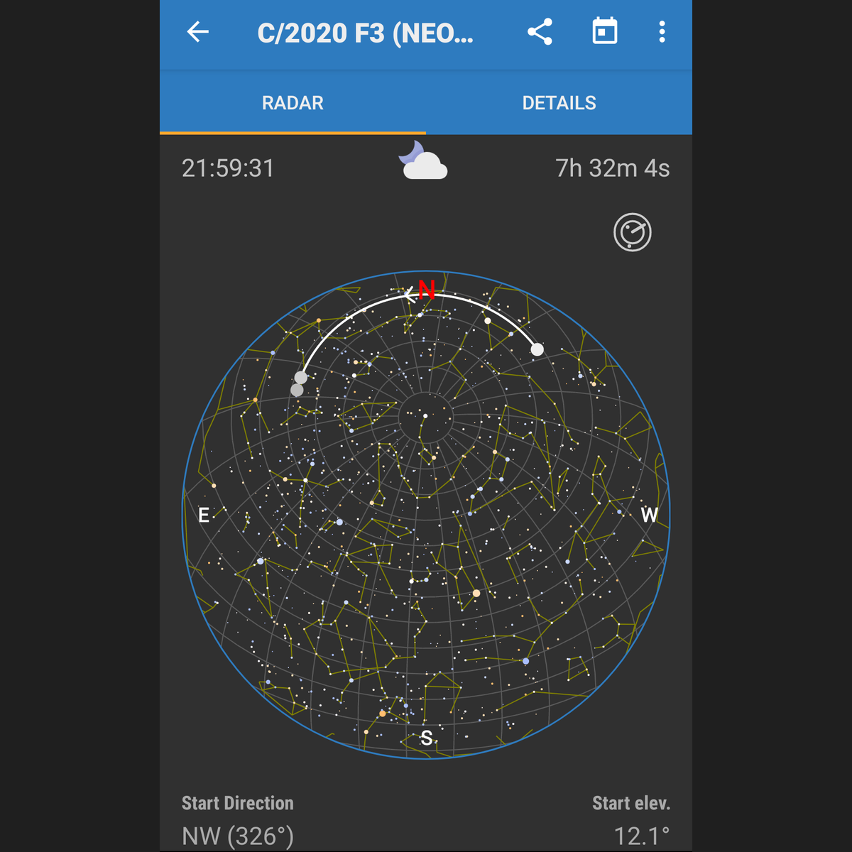 issdetector's tweet photo. Find Comet Neowise with Comets and Planets Extension for ISS Detector https://t.co/5Gq4W5SBdF. Sorry Android Only. https://t.co/Hz2gnjlGvp