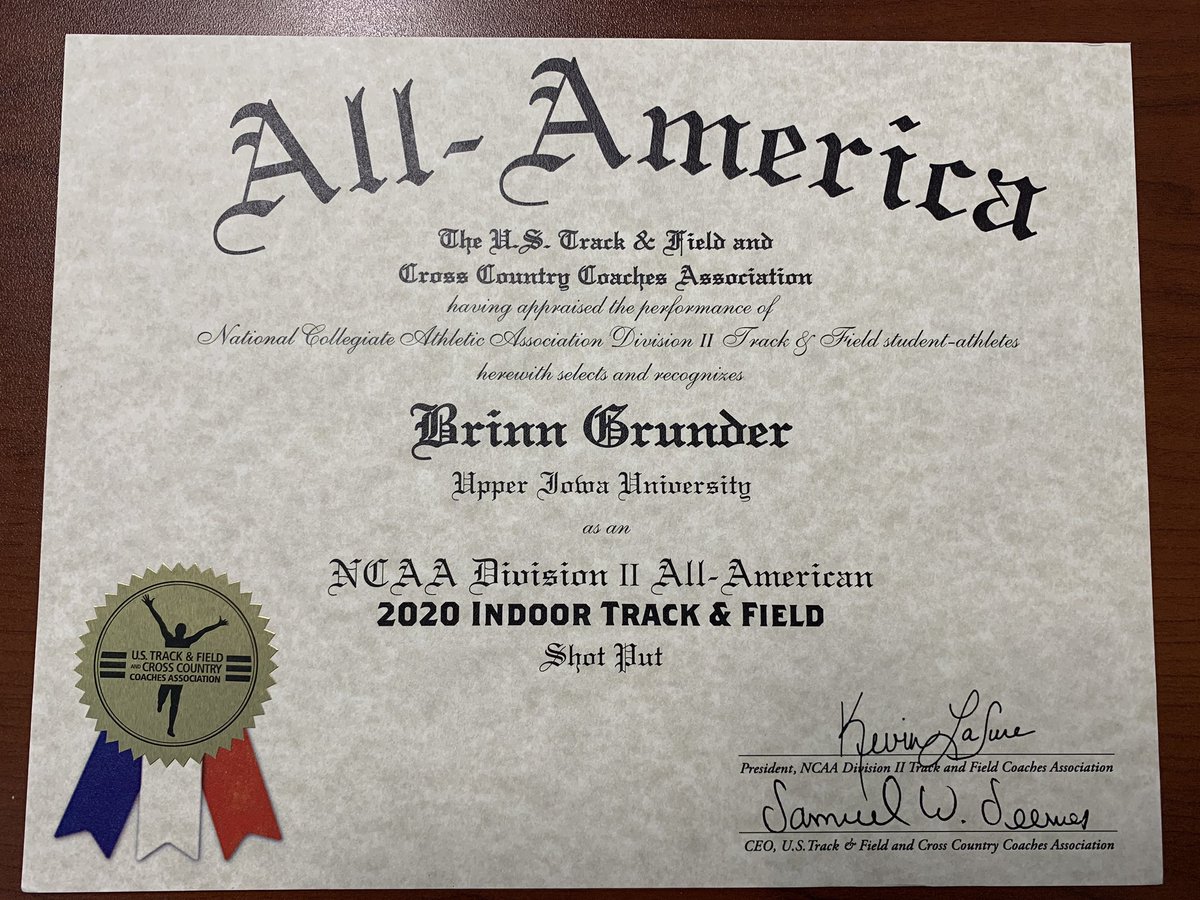 UIU_XCTF's tweet photo. Excited to receive this in the mail today from @USTFCCCA! Way to go @Brinn7!! #FeathersUp #AllAmerican https://t.co/7yNSiuWmYN