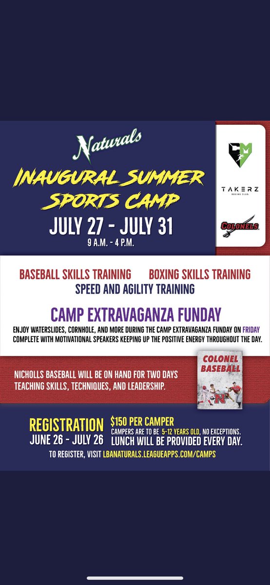 ColonelBSBCamps's tweet photo. We are only two short weeks away! Be sure to sign up today for this great event, hosted by our good friends at LBA. Registration info is below

#GeauxColonels 🔴⚔️ https://t.co/jh9qI3dbZo