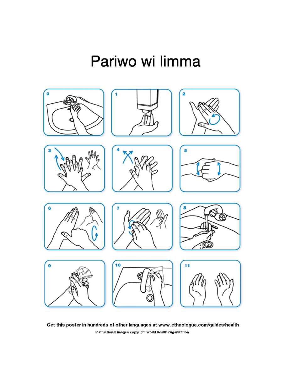 SILglobal's tweet photo. How do you say #WashYourHands in #Wejewa?
 
 Pariwo wi limma
See our growing list of 600+ translations and add your own! 
https://t.co/UmHEZKdgZj

Download your Poster as well!

#coronavirus #pandemic #covid19 #crowdsourcing #AI #washyourhandschallenge https://t.co/GaerTq7jng