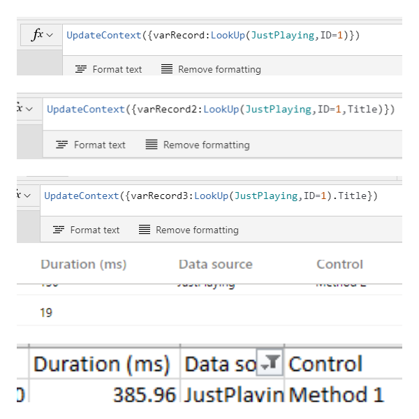 365CornerDavid's tweet photo. Hey #PowerAddicts
Lookup()
vs
Lookup(,Field)
vs
Lookup().Field
ms difference but in #AppMonitor
Lookup(,Field) was faster 16% than Lookup()
and
Lookup().Field on 14% faster than Lookup()
Which version in your Apps you are using? π€
Ps. Response Size always the same https://t.co/zlet816Qxl