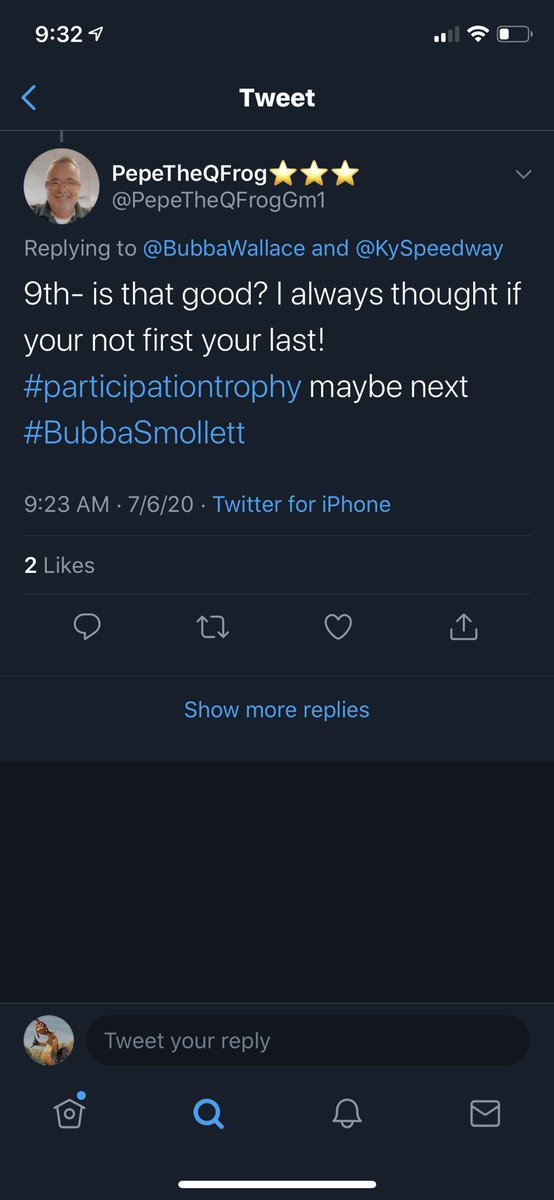 When  @BubbaWallace finishes 9th he gets comments like this...