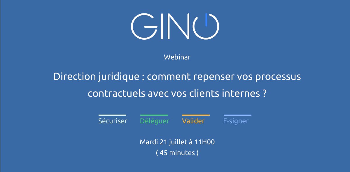 📢[WEBINAR GINO ] Direction #juridique : comment repenser vos processus #contractuels avec vos clients internes ? 😊
🗓Mardi 21.07 à 11h - 45 mn 🚀
🔔 #Inscrivez-vous : urlz.fr/drJ4
#efficacité #sécurité #data #contractmanagement