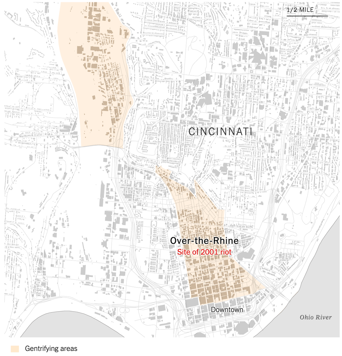 Cincinnati's Over-the-Rhine neighborhood suffered decades of neglect – capped by a 2001 riot over a police killing.“The gentrification that’s happening in Over-the-Rhine is directly related to the violence that took place in 2001,” historian David Stradling told me.