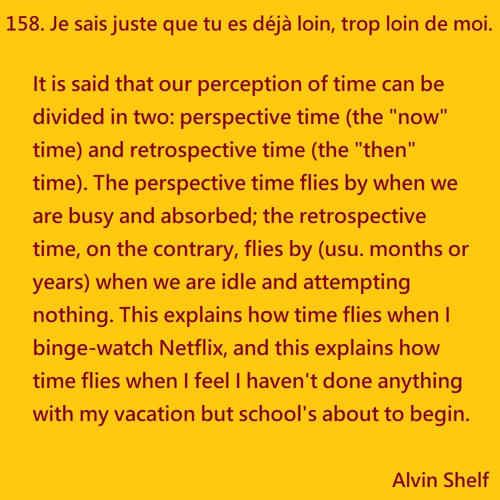 MuskParody039's tweet image. I divide my perception of time into three: breakfast, lunch, dinner. All's well with the world. #perceptionoftime #perspectivetime #retrospectivetime #bingewatching #netflix #alvinshelf