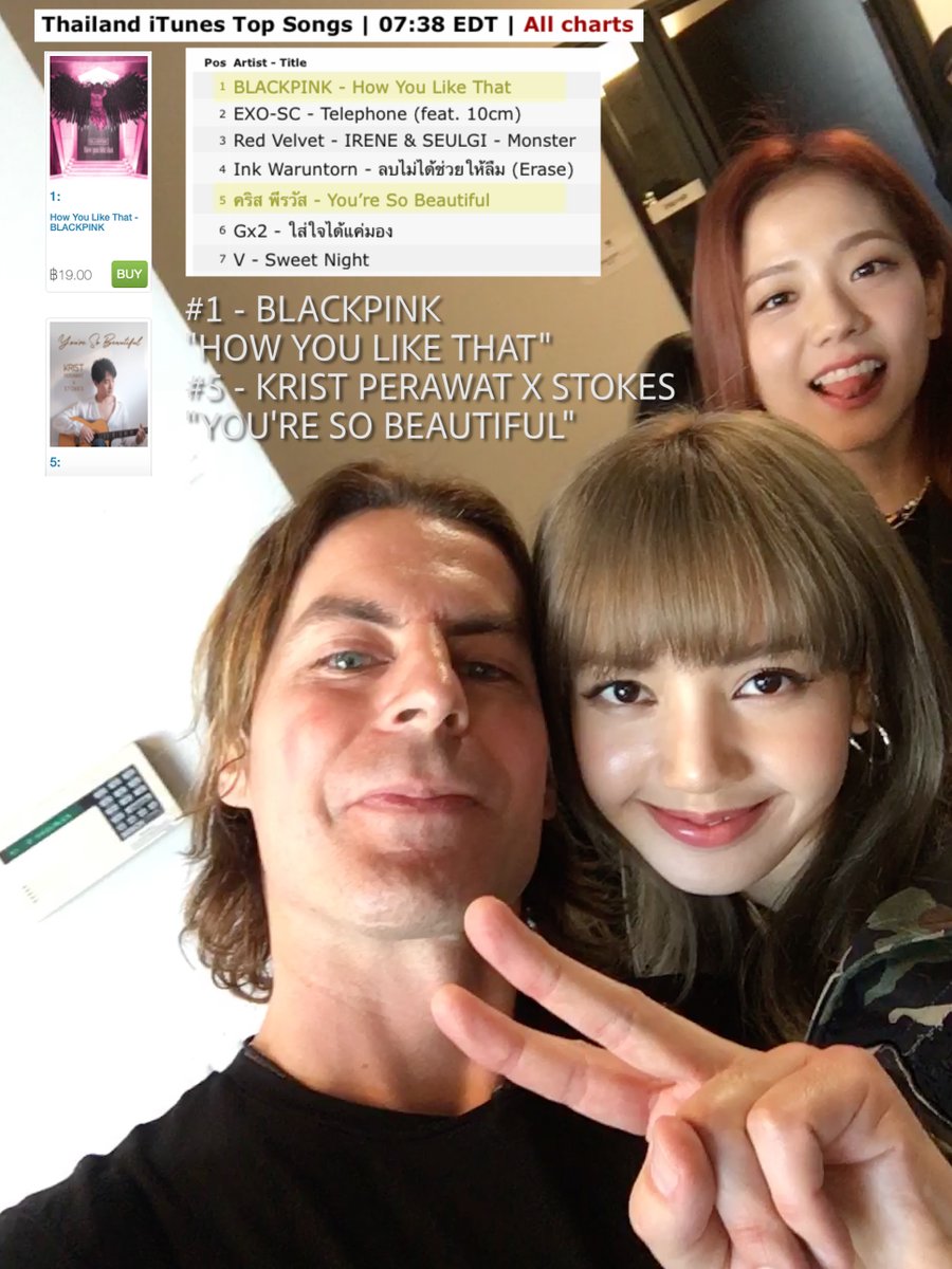 stokesnfriends's tweet photo. Wow - working with @ygofficialblink on #theworldblinks led 2 my 1st Thai collab &amp; now #BLACKPINK is #1 in Thailand &amp; @kristtps x @stokesnfriends is #5. #howyoulikethat #youresobeautiful thx #LISA photobomb by #JISOO iTunes: https://t.co/drtEScCfiB Spotify: https://t.co/QYqac2rBEk https://t.co/g2PMZKfpZu