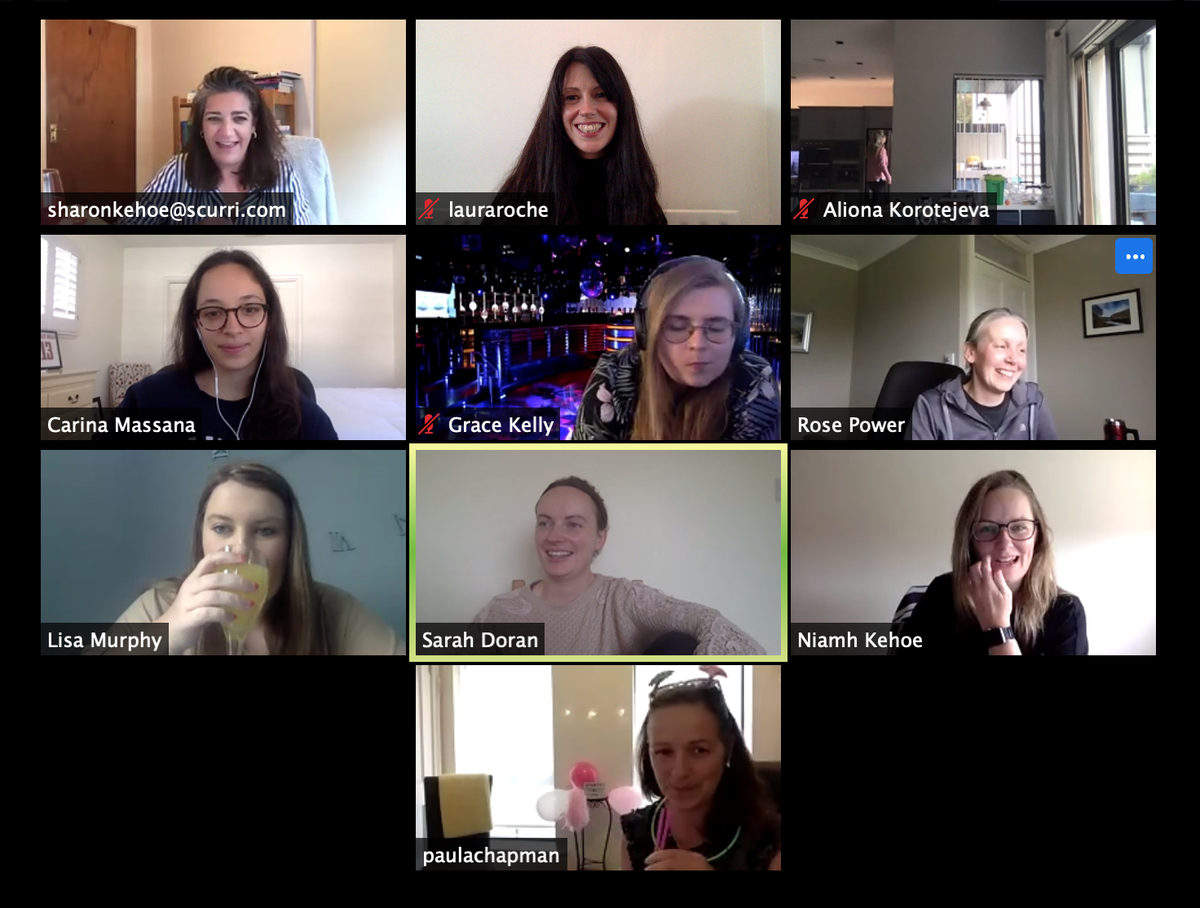 scurri's tweet photo. The pubs may have reopened but we were taking no chances when we held a #virtualhennight for our soon to be married #customersuccessmanager Sharon Kehoe!
Everyone at @scurri Scurri wishes her all the best for the big day! π°π»π€΅π»ππ
#scurri #connectingcocktails #remotefun https://t.co/neMgoQiiWP