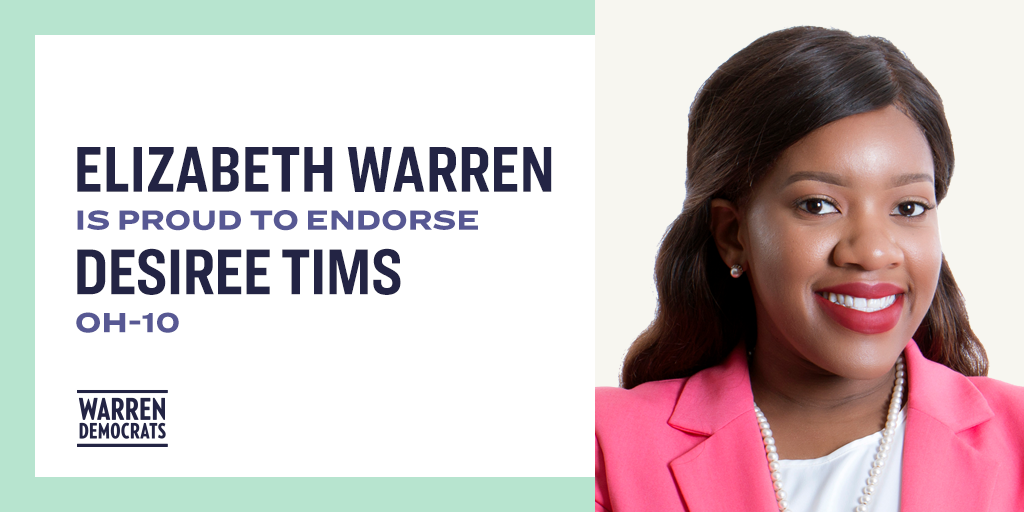 Elizabeth Warren is proud to endorse Desiree Tims - OH-10