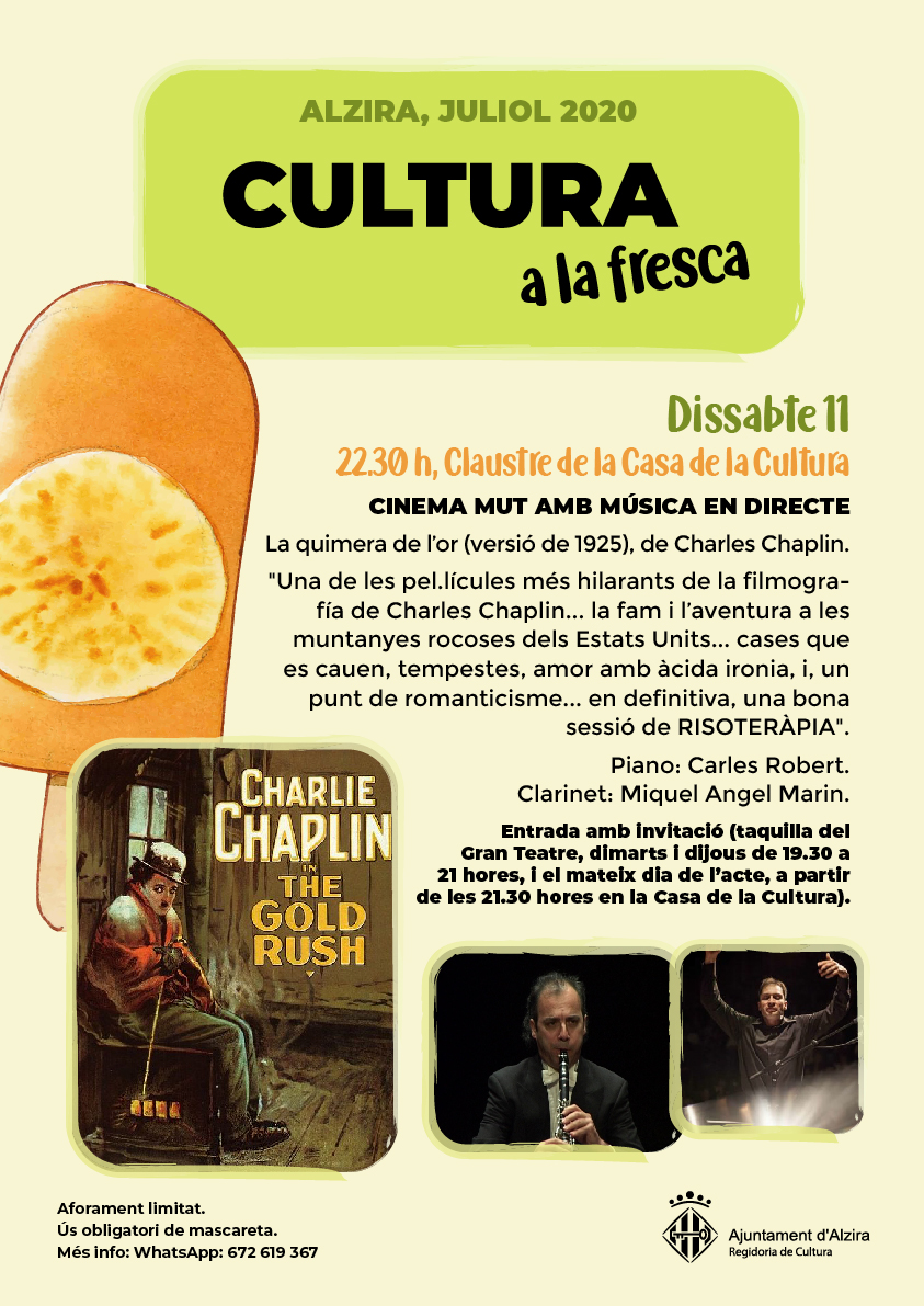 *CULTURA A LA FRESCA JULIOL 2020*#Alzira

DISSABTE 11/07/2020
HORA: 22:30
CLAUSTRE DE LA CASA DE LA CULTURA

SÁBADO 11/07/2020
HORA: 22:30
CLAUSTRO DE LA CASA DE LA CULTURA
<a href="/AjuntAlzira/">Ajuntament Alzira</a> <a href="/smalzira/">Soc Musical Alzira</a> <a href="/AlziraTurismo/">Alzira Turismo</a>