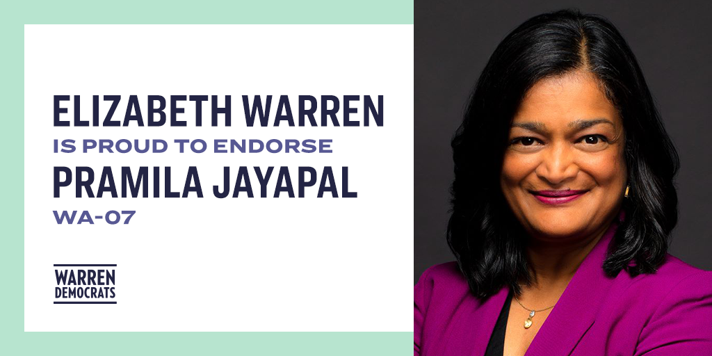 Elizabeth Warren is proud to endorse Pramila Jayapal — WA-07