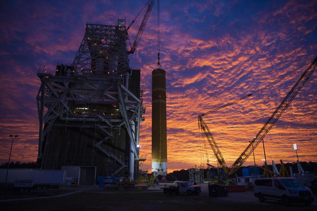 NASA's tweet photo. Our @NASA_SLS 🚀  – the world's biggest rocket – is undergoing a rigorous test series called “Green Run” at @NASAStennis. Having successfully finished 3 of 8 tests, progress looks great for the 1st launch of #Artemis I to the Moon! 

Here's the breakdown: https://t.co/nNkJQXuMIU https://t.co/Wc2CJaxn6B