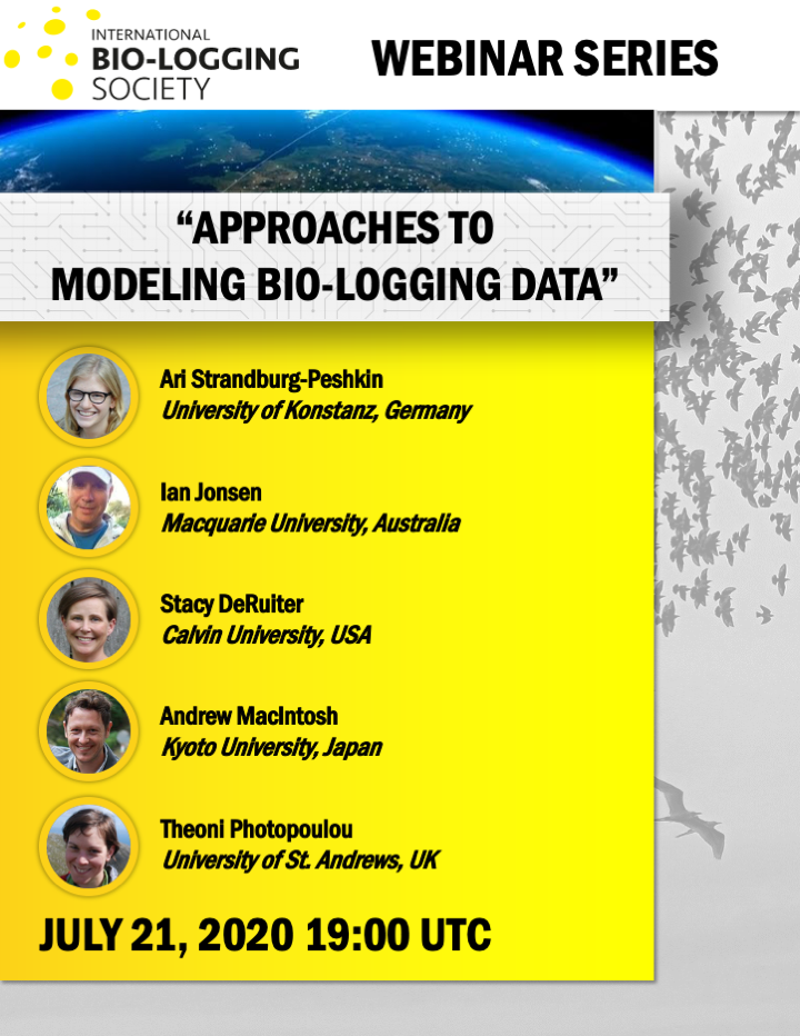 biologging's tweet photo. The #IBioLS proudly announces our newest Webinar: Approaches to Modeling Bio-Logging Data! Join us at 1900UTC, July 21st for five analytical approaches from #biologging experts including @theoni_p, @IanJonsen, @ariSPeshkin, & @slderuiter. Pre-register at: https://t.co/96j6amQQiv https://t.co/T6VikKQPMi