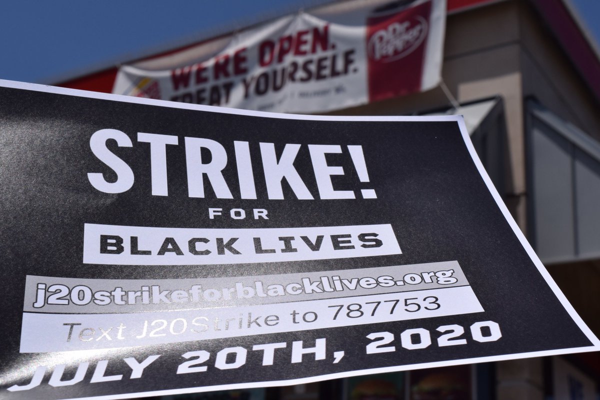 Today, Brown Burger King workers in SoCAL are on strike while workers at  @McDonalds in NorCal continue to strike.We aren't going to make money for companies who don’t respect our livesJuly 20th, workers across America  #StrikeForBlackLives. Join us:  https://bit.ly/STRIKE4BL  – bei  Burger King