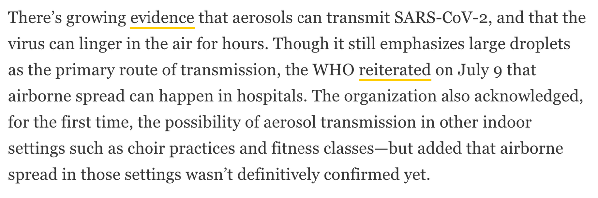 This week, the World Health Organization reviewed all the evidence on airborne transmission and essentially came back with the same recommendation as before. ¯\\_(ツ)_/¯  https://on.natgeo.com/300mIgj 