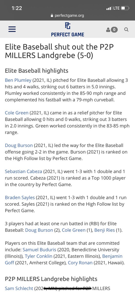 Elite 2021 wins 5 to 0 in game 1 at perfect game !!