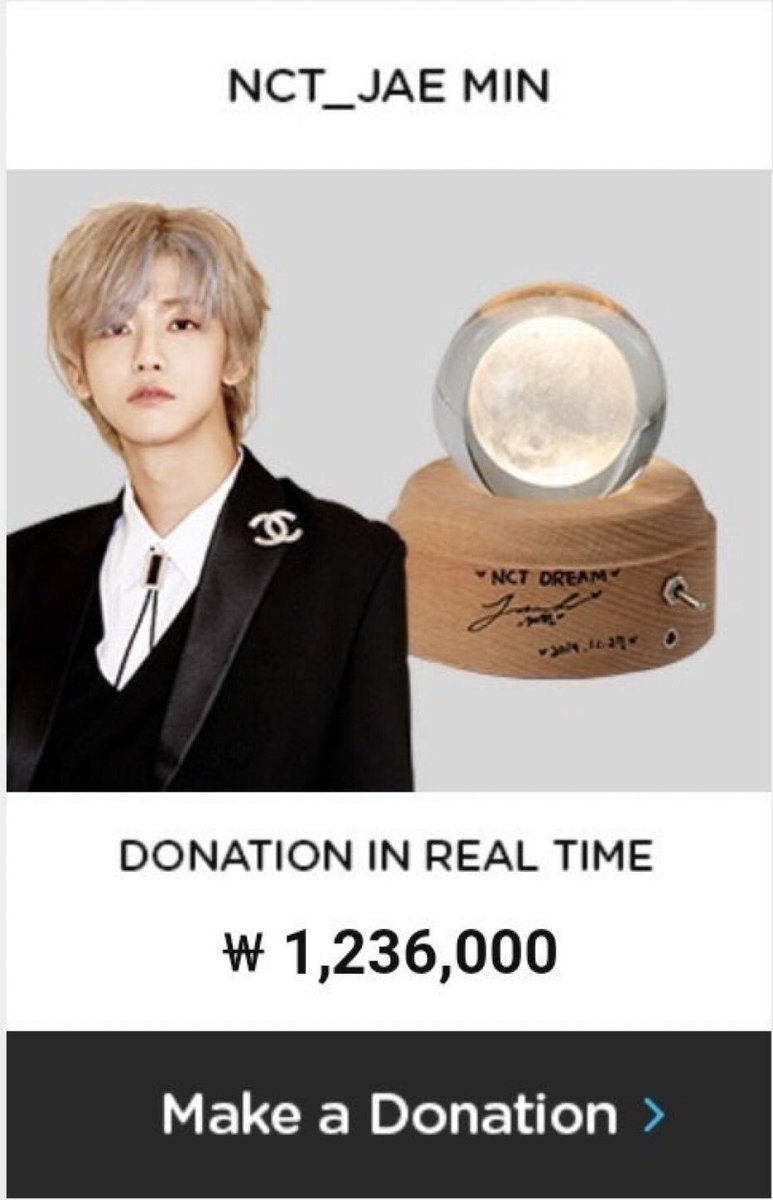 jaemin once participated in the give love donation event to raise money by donating a signed item. all donations made went towards save the children korea's "school me" campaign which helps girls in sierra leone have access to a better education