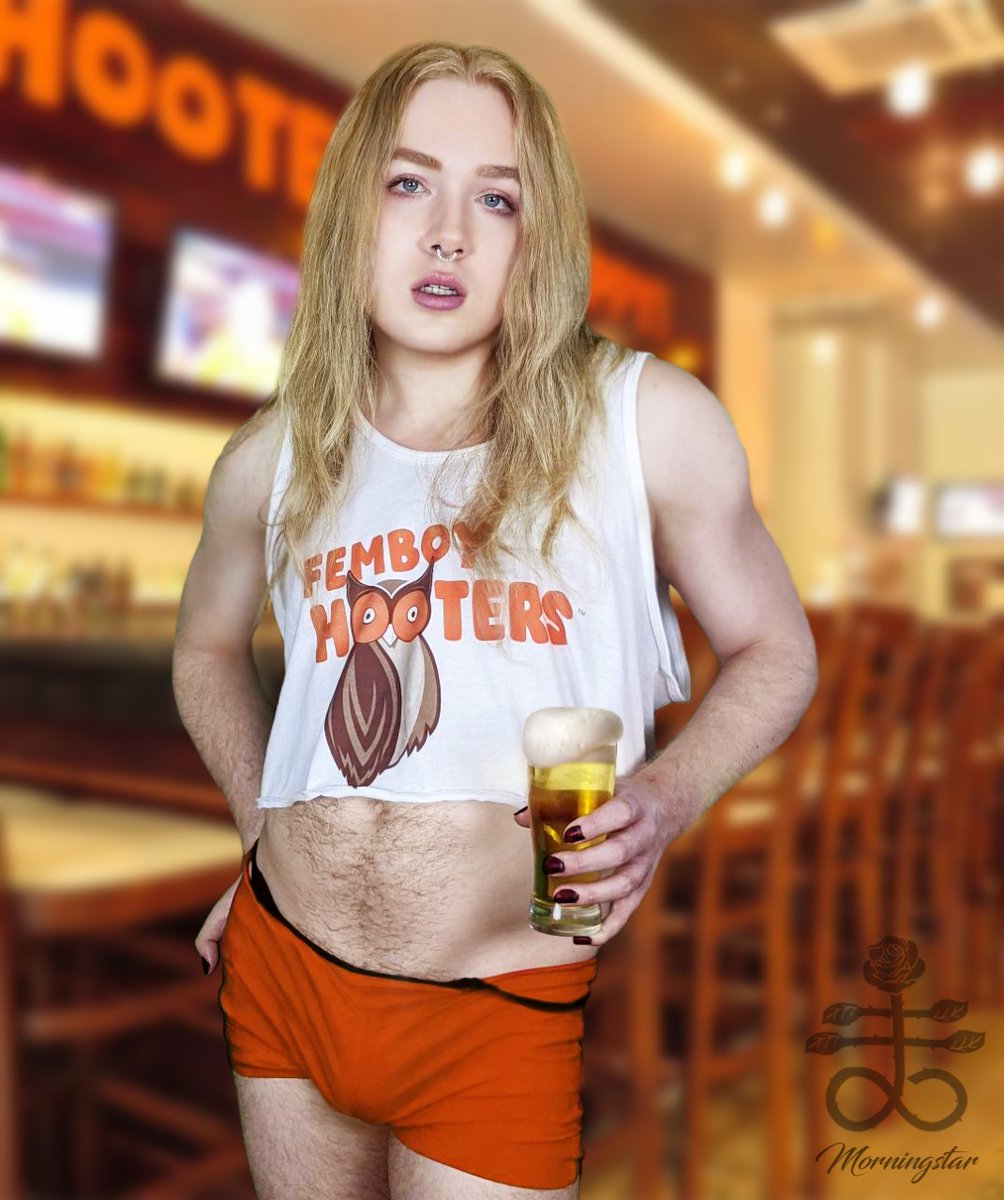 The_Cytherean's tweet image. Welcome to Femboy Hooters, where our chests are flat, the beer is flatter, and we have really stretched the definition of the word femboy to keep our locations fully staffed.