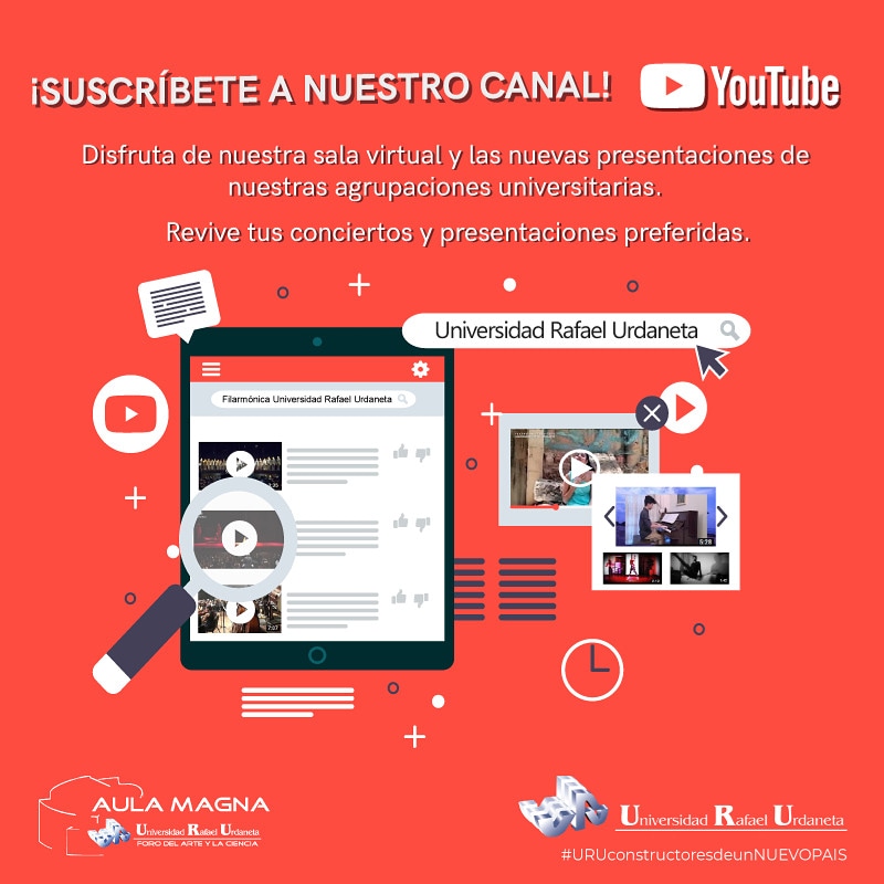 ¿Quieres disfrutar de presentaciones de los integrantes de nuestras agrupaciones universitarias? En nuestro canal de YouTube puedes encontrar muchísimo contenido nuevo y revivir tus conciertos y presentaciones preferidas.
¡Suscríbete a nuestro canal Universidad Rafael Urdaneta!