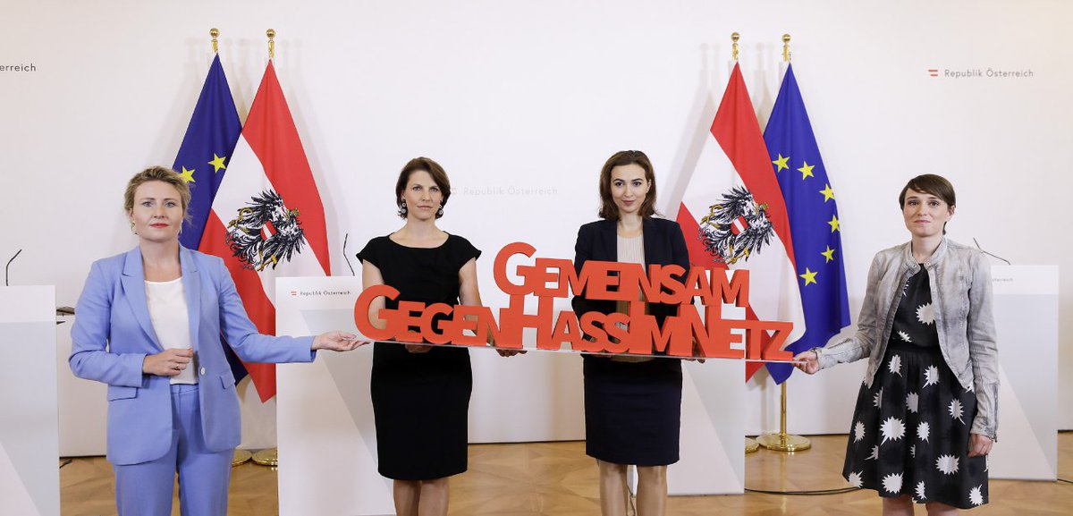 Alma_Zadic's tweet photo. Hass und Gewalt im Netz gefährdet unsere Gesellschaft. Ich freue mich, dass wir gemeinsam mit @k_edtstadler, @susanneraab_at &amp; @sigi_maurer eine starke Initiative gegen #HassImNetz setzen. Mit einem umfassenden Maßnahmenpaket, wollen wir Hass&amp;Gewalt im Netz den Kampf ansagen. https://t.co/jATxf22APN
