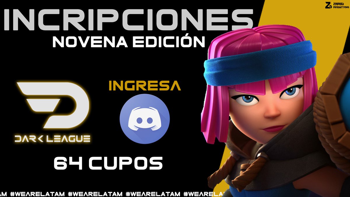 #ClashRoyale | INSCRIPCIONES

No una, ni dos, NOVENA edición ya de Clash Royale, nueva edición, 64 equipos que buscarán llevarse esta edición ¿quién será el campeón ahora?

¡No te quedes fuera, INSCRÍBETE!

Ingresa: discord.gg/4FuPFCQ

#WeAreLatam