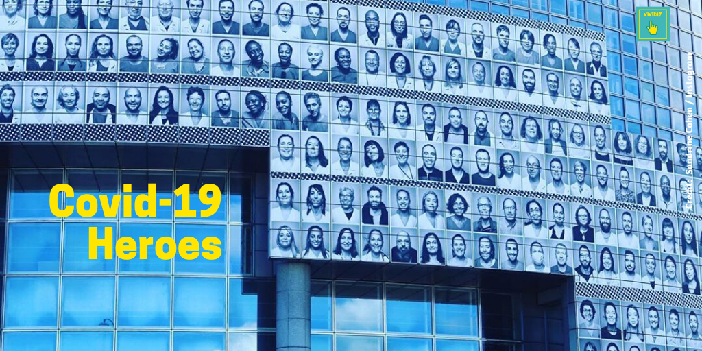 vividlymedia's tweet photo. The portraits of 500 key workers on the frontline in the fight against #COVID19 #coronavirus are displayed on the facade of the Bastille Opera in Paris @ProtegeTonS @JRart @InsideOutProj @DavidHugonot #ProtegeTonSoignant https://t.co/74qDEO1Qs7