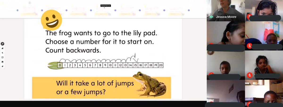 Mrs_Saunders4's tweet photo. Today’s Number Talk using a newly discovered tool Jamboard. Focus: counting and skip counting backwards. Great discussions came out of today’s MathUp question! @missgelineau @BenVallati @JeannieArmstr20 @BlueEyedKath7 @OntarioSLP #mathup #ocsbSLP #GoingtheDistance2020 https://t.co/I6ZmFTdO9x