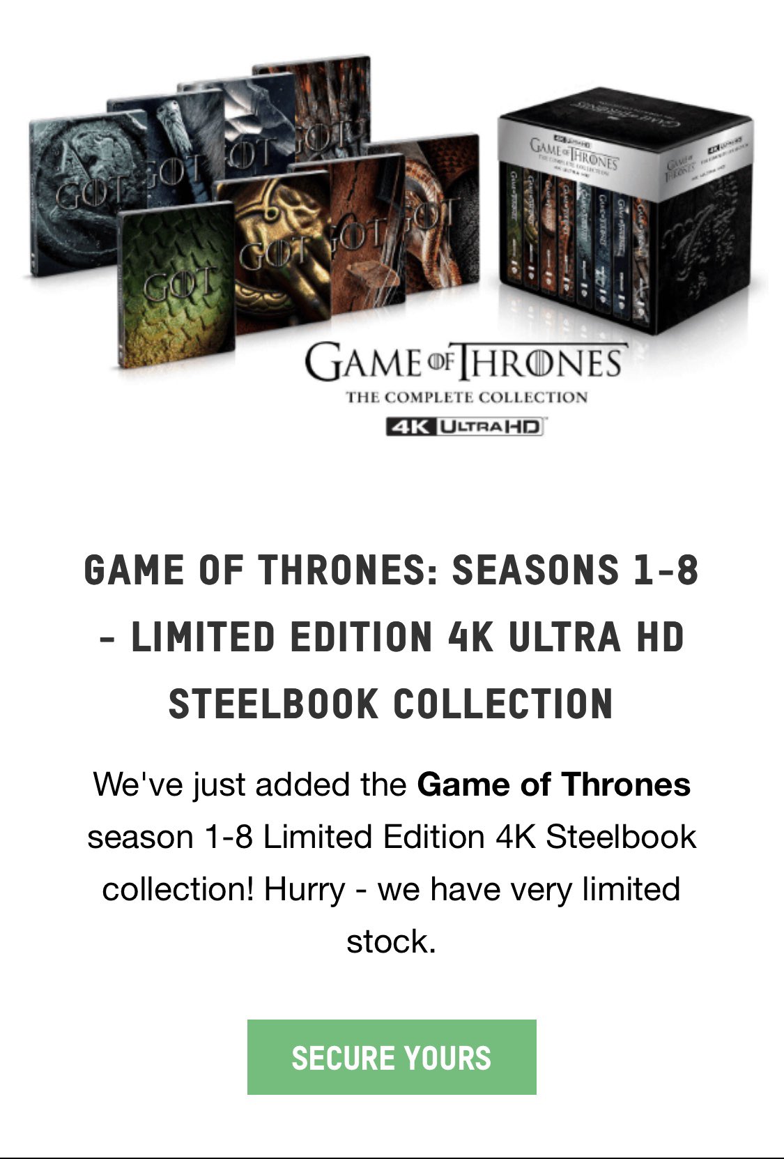 4k game of thrones collection on 4k Collective On Twitter Now Live At Zavvi Game Of Thrones 4k Steelbook Set
