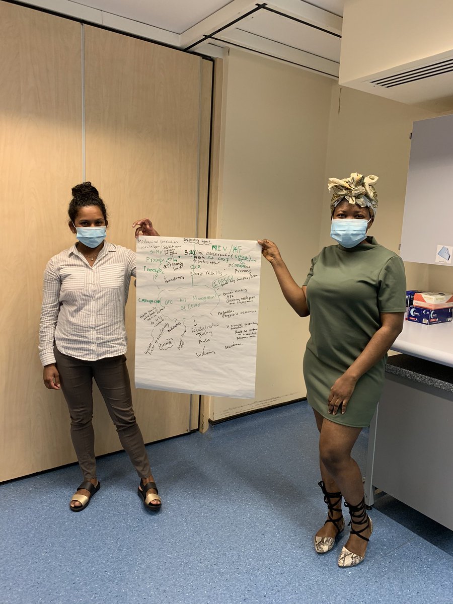 GraceTaylor23's tweet photo. First day back on the Critical Care Core Module for our new starters &amp; it’s been a good one! Here are our lovely group feeding back to each other on all things covid related; pathophysiology &amp; Care &amp; management of the patient. Feedback from the team has been fab! Thank you! https://t.co/IqEnnfPYfL