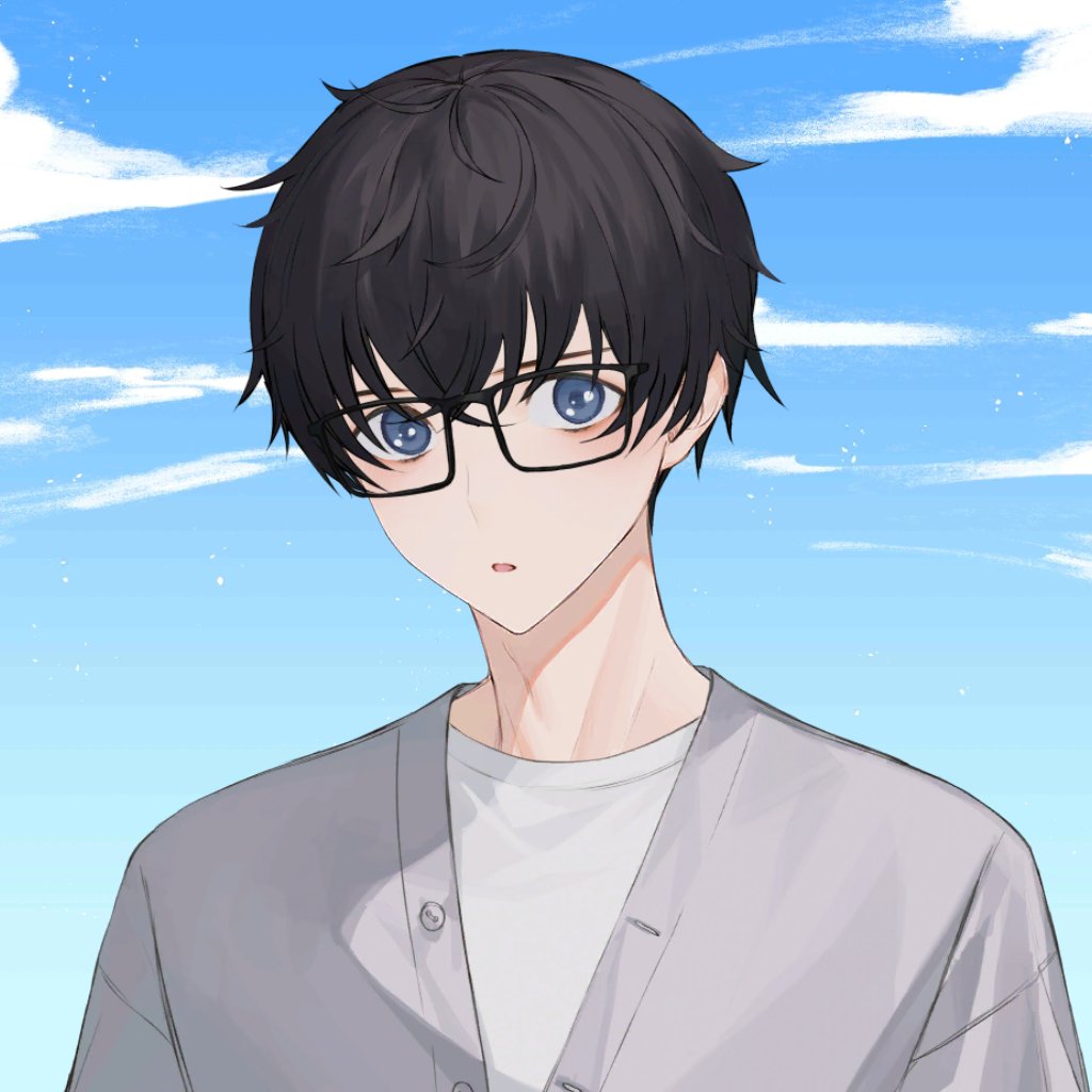 An aesthetic selfie of a boy with black curly hair wearing glasses anime  style  rdalle2