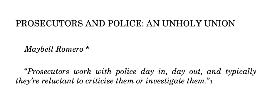 503/ "Prosecutors joining police unions would also, likely, bolster the view that prosecutors collude with the police to prevent criminal justice reform from taking root even with reformist elected prosecutors in office and that such offices are usually systemically racist."