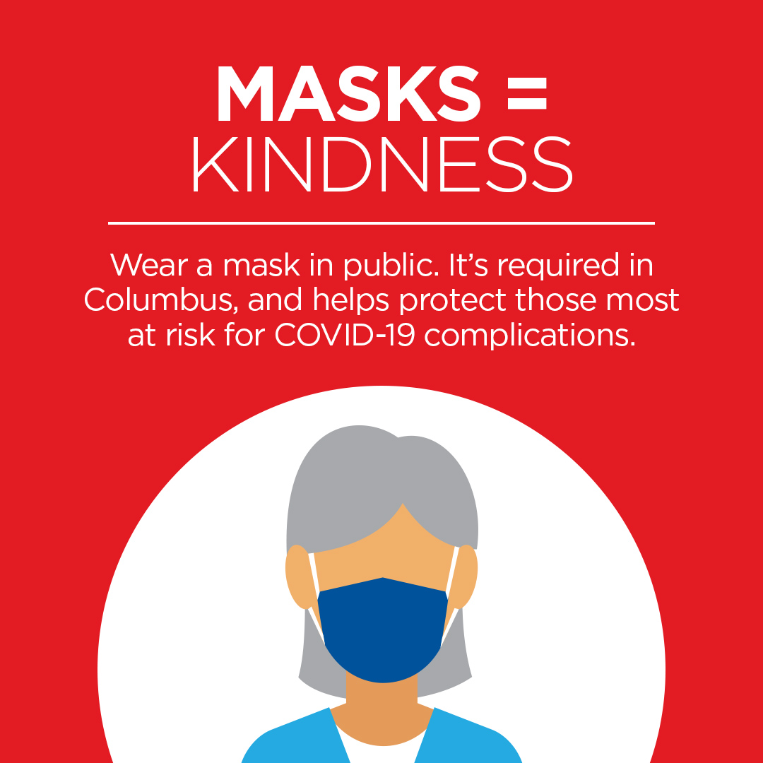 ColumbusHealth's tweet image. Masks are required in Columbus and help to protect those most at risk for #COVID19 complications. #MaskUpCbus #MasksEqualKindness