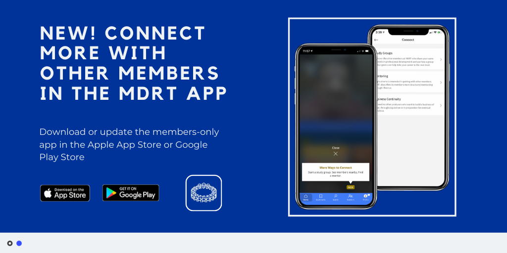 MDRtweet's tweet photo. Connect more with other MDRT members in the new Network tab of the #MDRTApp! Update your Connect settings in your profile to find members in your area, those interested in study groups and mentoring, and more. Download or update the members-only app today! https://t.co/WTegXvW1ON https://t.co/IvdhCfnJfQ
