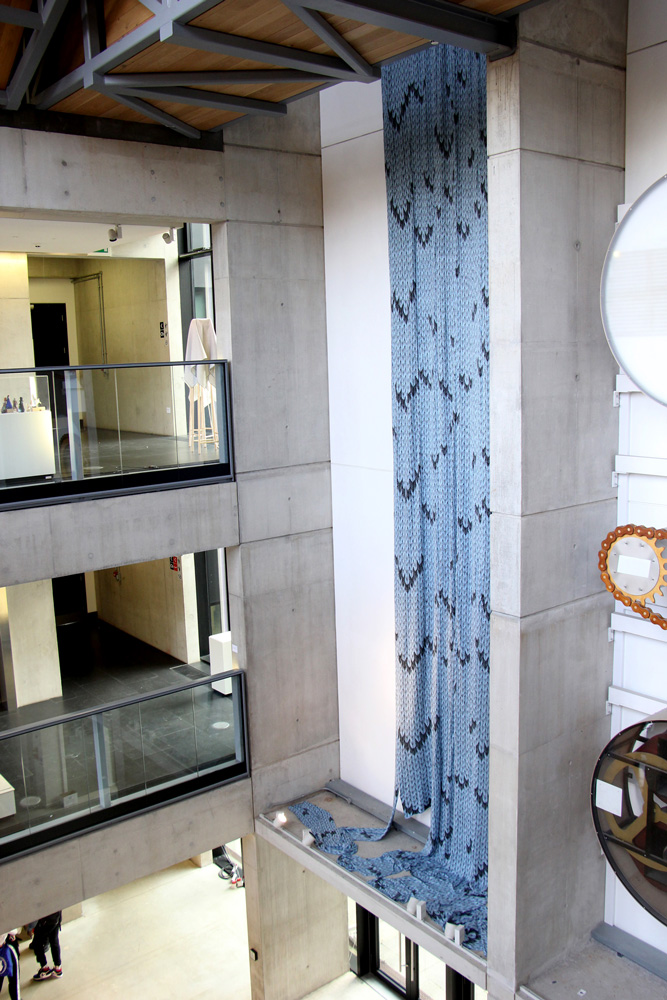 finally - WATERFALL - a 16m long machine-knitted cascade, made with yarn that had to be thrown away as the displaced  #Crusader factories were forced to move and downsize. I managed to save about a ton and redistribute to local knitters.  http://portfolio.smeech.co.uk/waterfall/&nbsp;