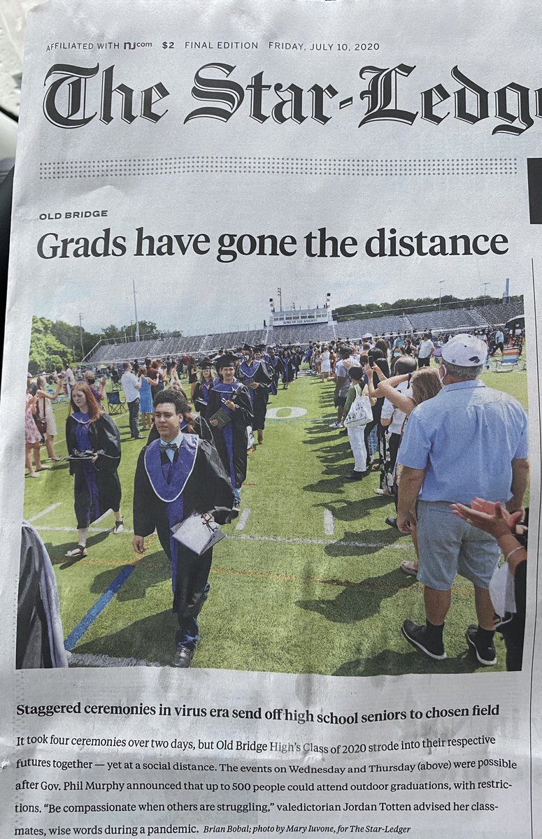 It took us until July. However, <a href="/OBHS2020/">OBHS Class of 2020</a> made the front cover of the Star Ledger <a href="/njdotcom/">njdotcom</a> and valedictorian <a href="/jordan_totten24/">jordan</a> had her “wise words” -Be compassionate when others are struggling- shared across the state. #onlyinOB