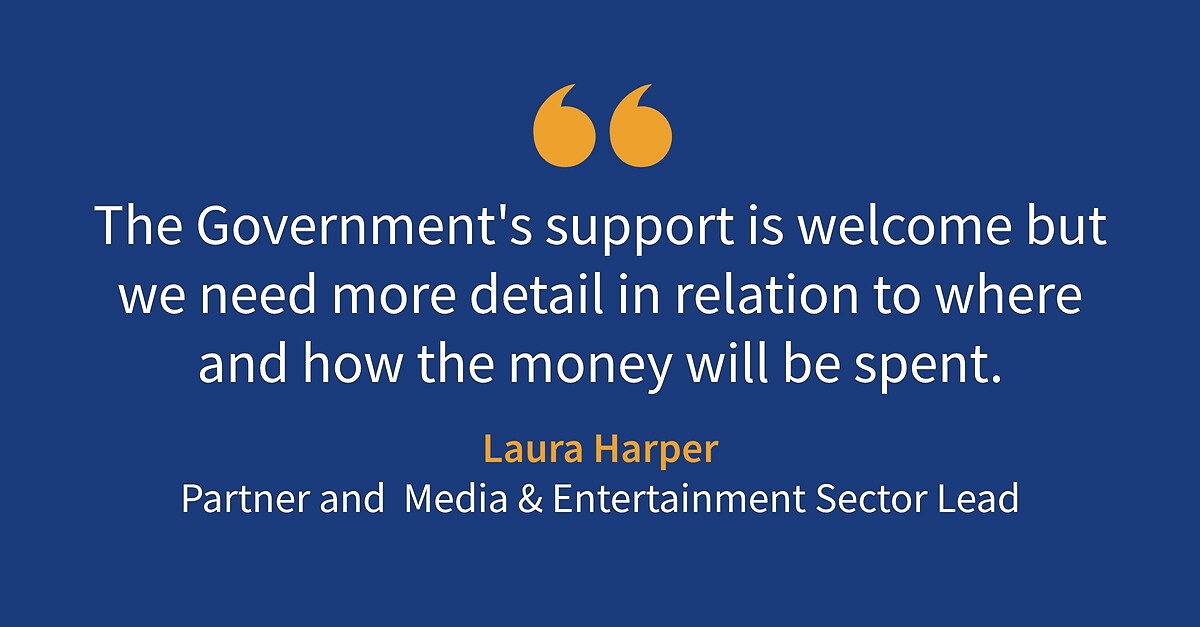 IMBusinessLegal's tweet photo. The Government’s £1.57bn package for the #Arts has been well-received. Our Media &amp; Entertainment lead @TheLauraHarper welcomes the announcement but says more detail is still required and calls for clarity on how monies will be distributed across the UK https://t.co/5P75ufEe63 https://t.co/RMTIxUCpkm
