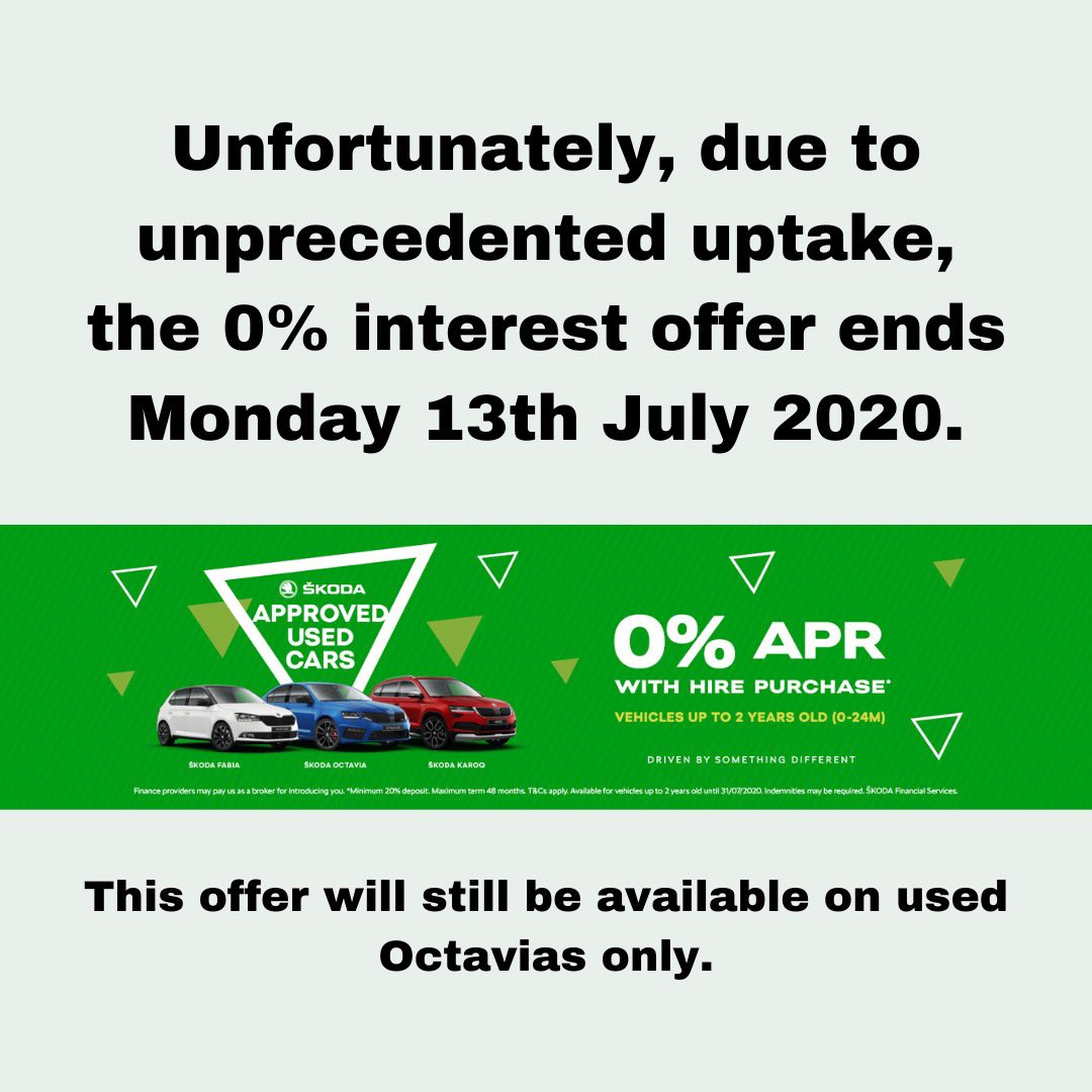 Unfortunately, the 0% interest offer is ending Monday, excluding used Octavias. Call us now on 0208 520 6758, before the offer ends! 🚗

#transcity #cars #usedcaroffers #usedcars #skoda #skodaoctavia #octavia #offer #ending #deal #london #walthamstow