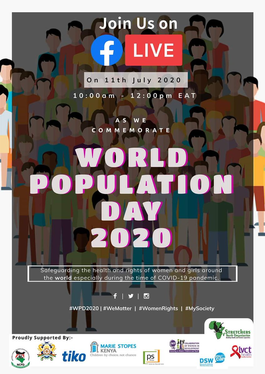 Livingodero's tweet photo. Join us live on  facebook and Twitter page  10:00 am East African Time (EAT) as we commemorate  world population day 2020 tommorow. #CWIDGender #WPD2020 #WomenRights @NCPD_Kenya @Cwid4Cwid @StretchersYouth @SDGsKenyaForum @TICAH_KE @YourAuntyJane @G_AfrikanasK  @BetSharon https://t.co/l1uBV4WdzE