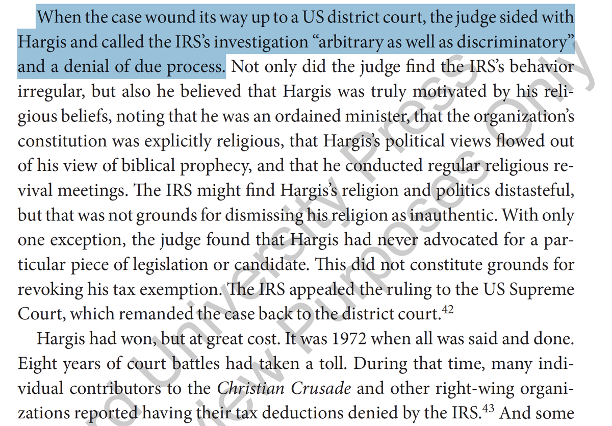 So the national office eventually took over the investigation themselves--which was highly unusual--and revoked Hargis's tax exemption. Hargis ultimately won in court...ten years later.