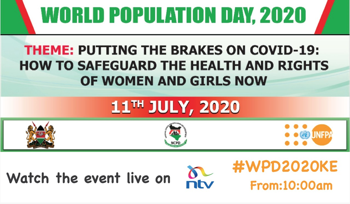UNFPAKen's tweet photo. Join the world population day 2020 live tomorrow on @ntvkenya from 10:00am as we put the brakes on #COVID19 

with CS @BaloziYatani @KeTreasury 

 @OlajideDemola @UNFPA Representative 

@DrAbeySheikh Director General @NCPD_Kenya https://t.co/kTzJARFfje
