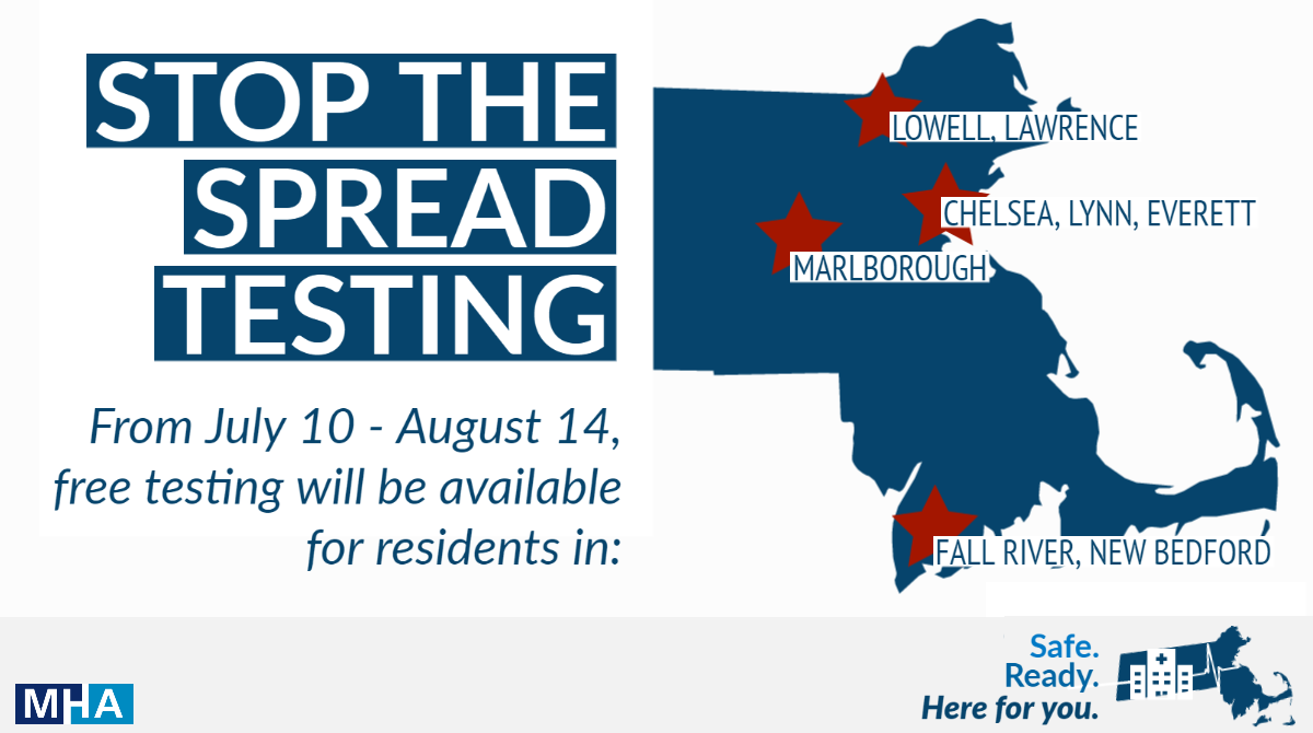 MAHealthHosp's tweet photo. REMINDER: free testing beings in eight Massachusetts communities today. Asymptomatic residents can access testing through multiple sites.

Visit https://t.co/EBjt0NtFGm to learn more. https://t.co/PmyoOp7tjB