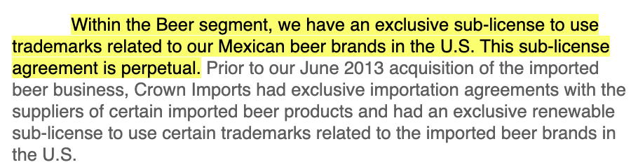 2/ In 2013, Anheuser-Busch InBev bought Grupo Modelo, but had to split the acquisition with Constellation because of anti-trust concerns. In short, Constellation got the rights for the US, InBev got the rights internationally.