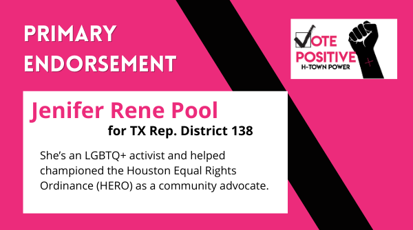 So excited about  @JeniferRenePool — the first transgender person to win a primary election in Texas! A needed addition to the  #Texas statehouse.  #Vote July 14th  #VotePOZ  #HealthCareVoter