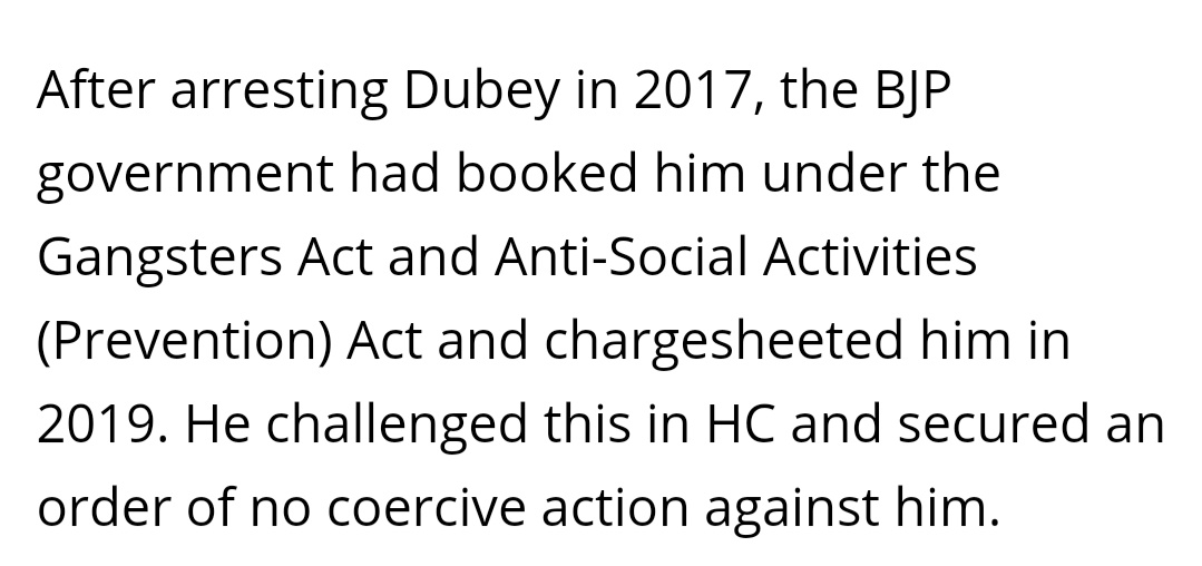 But think, how many secrets have come out of any arrest of several criminal politicians? There are several such examples - Shahabuddins, Raja Bhaiyyas, Ansaris, Ateeks, Lalus...and above all - he himself was caught by  @Uppolice in 2017 but got bail in 2019. Result? 8 cops killed.