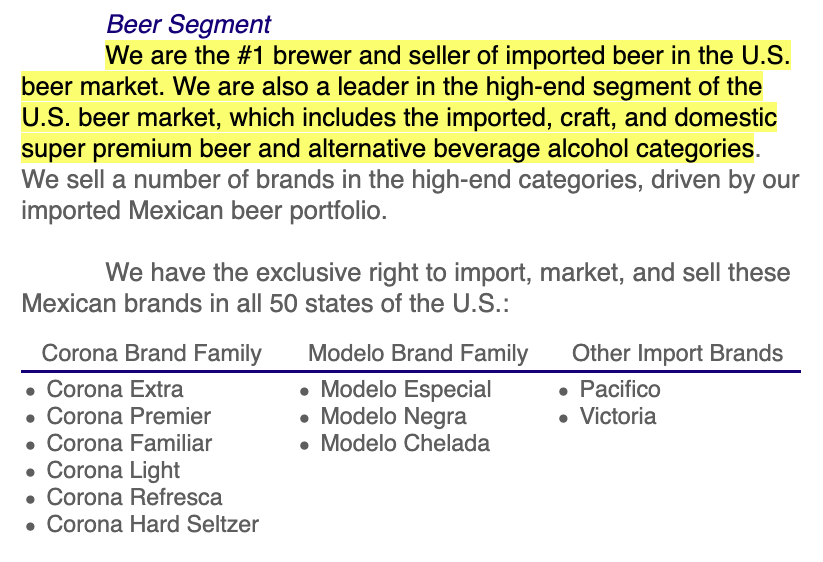 1/ Below you can see the company's most popular beer brands. They have exclusive ownership of these Mexican brands in the US.