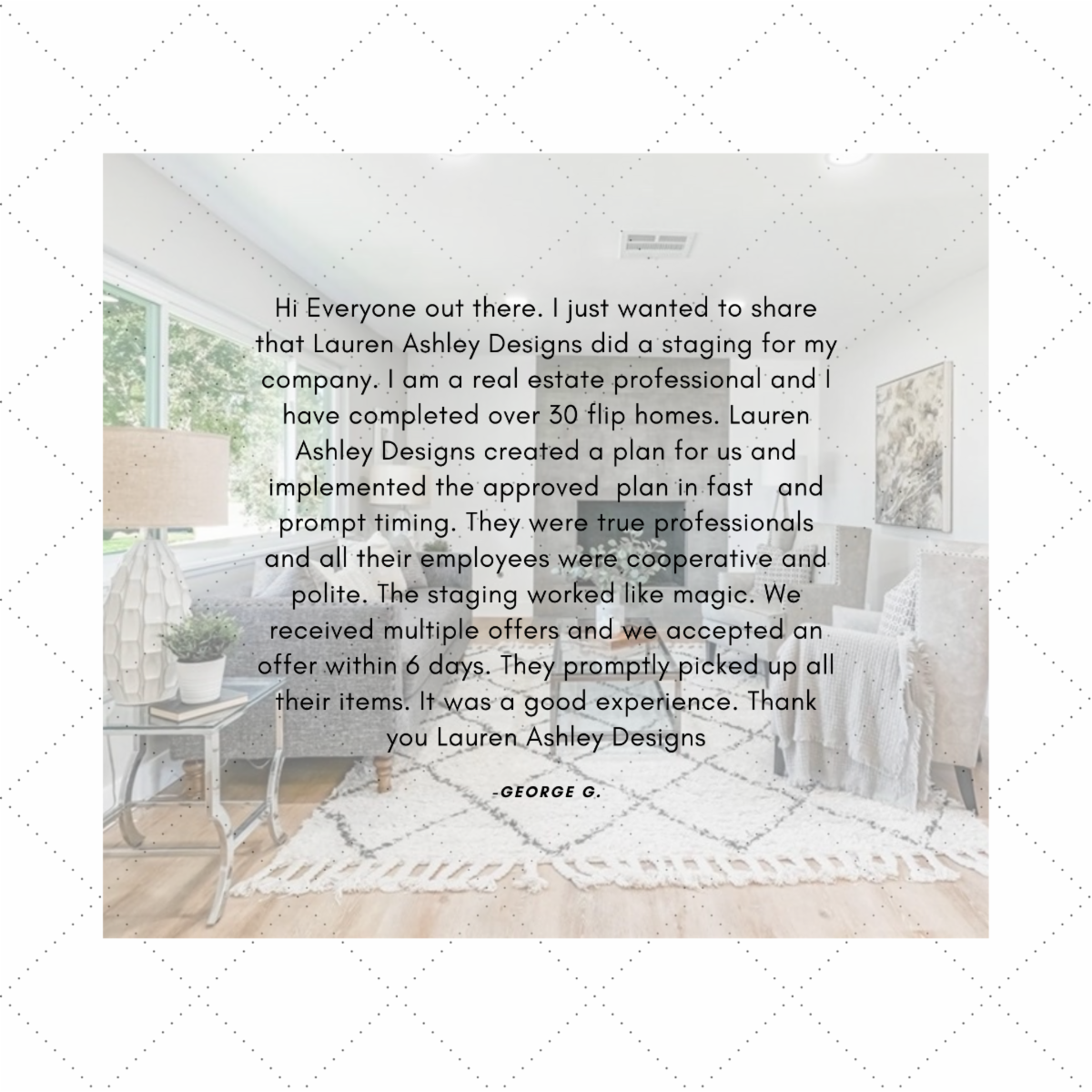 LADStaging's tweet photo. A #review like this gives us the warm and fuzzies ☺️ Thank you for allowing us to do what we love and do best... and for entrusting us to stage your investment 🏠 It's an honor to be an extended part of your team. Our clients #inspire us!  #partnershipgoals

#laurenashleydesig https://t.co/2QhzAXsfaH
