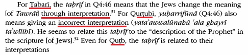 Il s’agit, ici encore, de falsifier oralement le sens du texte.Tafsir al QurtubiTafsir al TabariTafsir Ibn Kathir