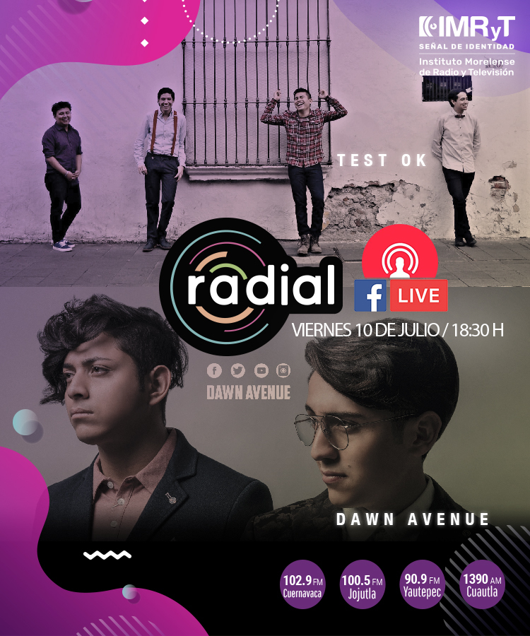 📌Como cada #viernes tendremos sesión de #RadialLive, con el ⚡️ #rockpop de <a href="/TestOk_MX/">Test Ok</a> y también con los ritmos de #popalternativo🎹 de <a href="/DawnAvenueMusic/">Dawn Avenue</a>

➡️Sintoniza a través del 102.9 FM📻 de #LaRadioDeMorelos y en el #FBLive de <a href="/Radial314/">RADIAL 3.14</a>