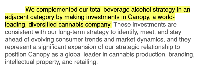 8/ The company also bought a sizable stake in Canopy, the cannabis company. Constellation really tries to stay current with the trends. It owns roughly 40% of Canopy. Further, Anheuser-Busch has partnered with Tilray to create cannabis-infused drinks.