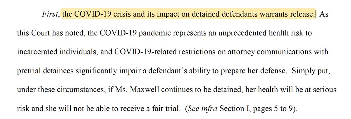 Maxwell's attorneys argue she should be released on bail because of increased risk of catching COVID-19 in jail.