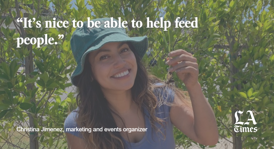 latimes's tweet photo. Before the coronavirus, Christina Jimenez spent nights managing events for liquor brands. 

Now, she's been job hunting and filling her time growing food for the less fortunate. 📸: Courtesy of Christina Jimenez https://t.co/bnixnvg03V https://t.co/zi9NTvjcC1